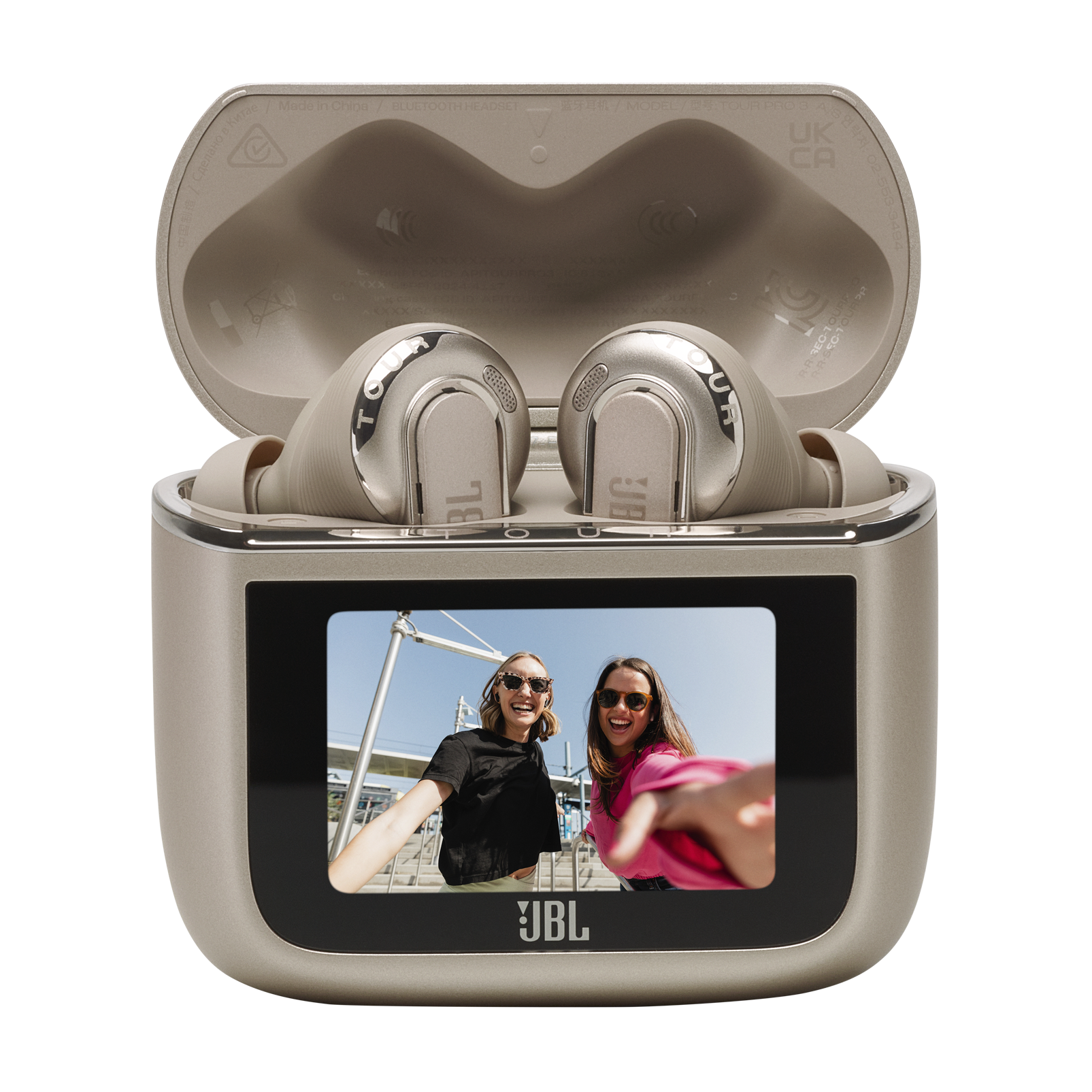 JBL Tour Pro 3 - Latte - True Wireless Noise Cancelling earbuds with Smart Charging Case&trade; - Detailshot 3